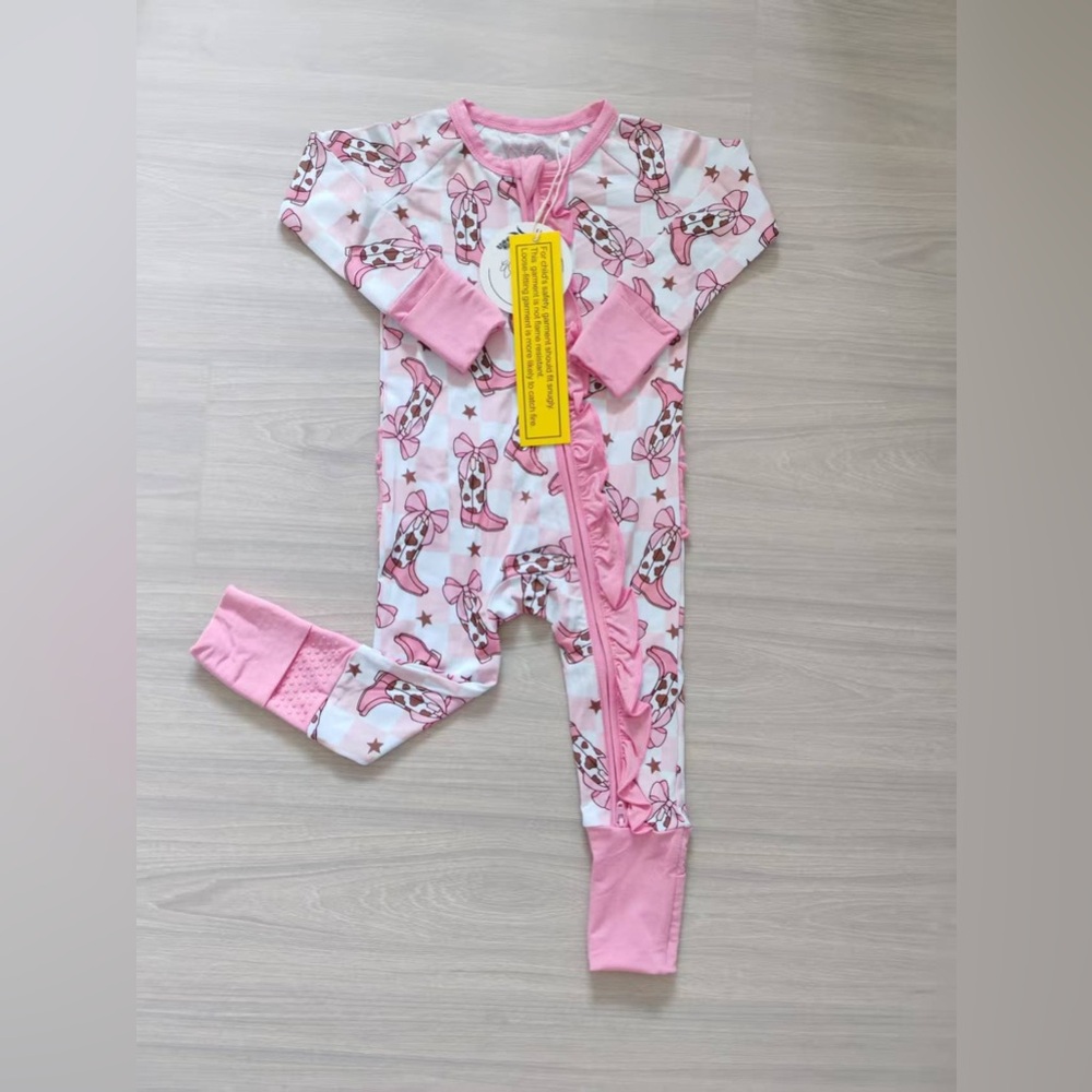 Pink Boots N Bows Print Convertible Zippy Romper